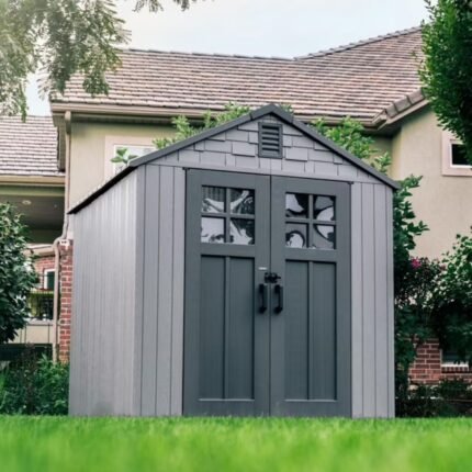 Lifetime 7′ x 7′ Outdoor Storage Shed, Gray – UV-Protected HDPE with Quick-Wall Clips